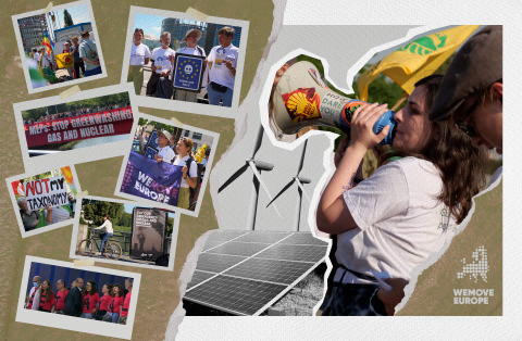 Collage mit Photos unserer Aktionen zu #taxonomy, einer Solaranlage und einer Windkraftanlage